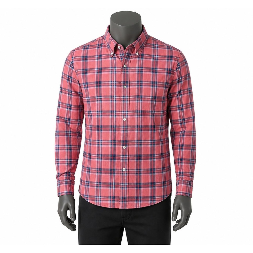 ROWM‎ Mens Large Pink Purple Plaid Long Sleeve Button Down Stretch Shirt L